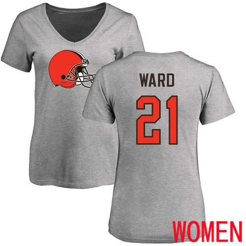 Cleveland Browns Denzel Ward Women Ash Jersey #21 NFL Football Name and Number Logo T Shirt->women nfl jersey->Women Jersey